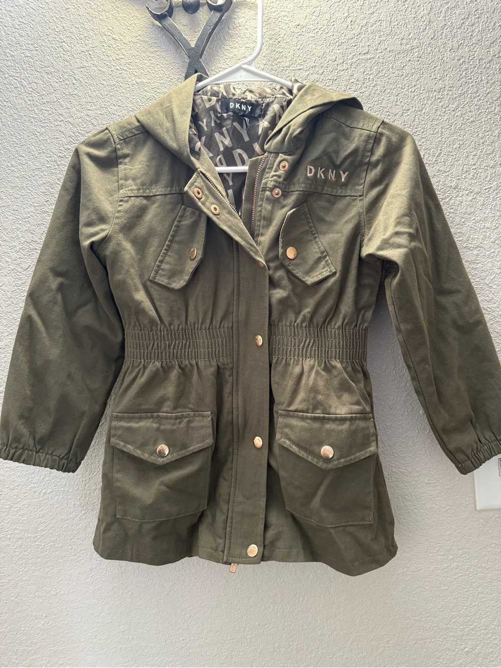DKNY Girls Olive Green Hooded Utility Parka